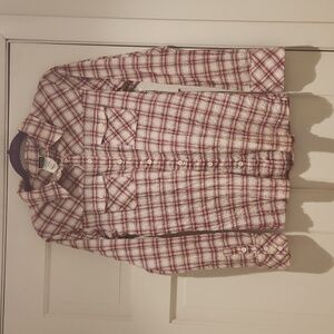 Patagonia Red and White Plaid Button-Up Shirt Women's Size 4 90% Organic Cotton